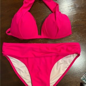 Hot Pink Halter Bikini with Adjustable Straps